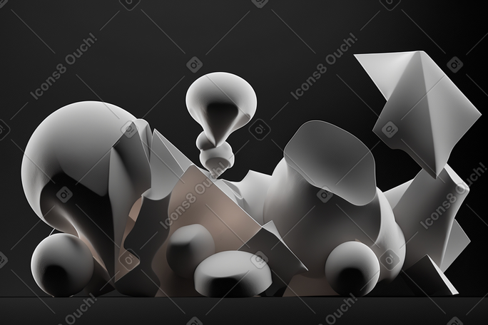 黑色背景上的 3d 几何白色形状 PNG, SVG