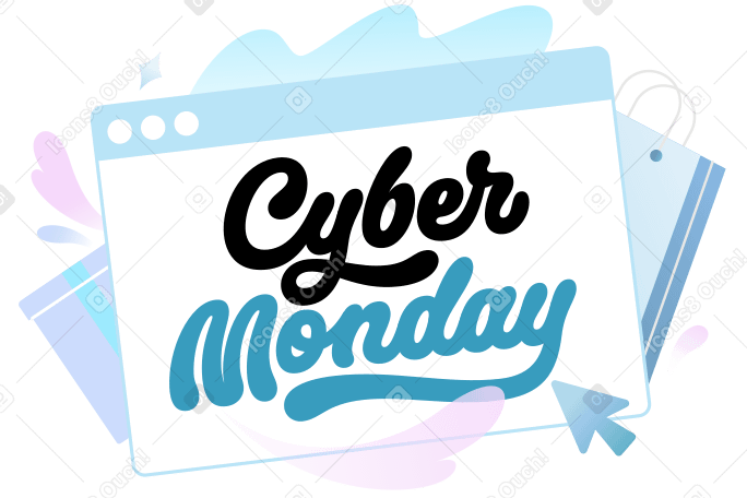 Lettering Cyber Monday with bag and delivery box text PNG, SVG