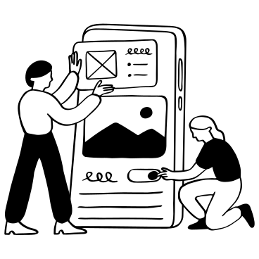 Мужчина и женщина разрабатывают мобильное приложение в PNG, SVG