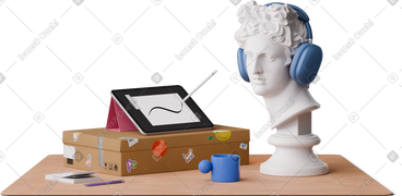 Front view of tablet on box with apollo head PNG, SVG