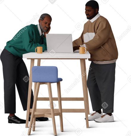 3D men working at the table PNG, SVG