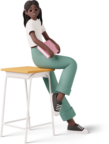 black girl leaning on desk and holding book PNG, SVG
