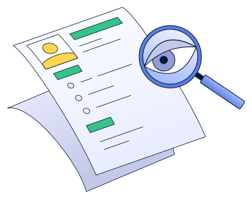 Reviewing resumes with magnifying glass PNG, SVG