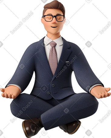 3D 深蓝色西装打坐的商人 PNG, SVG