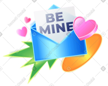 Be mine note in envelope and decorations PNG, SVG