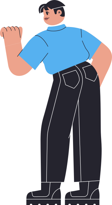 standing man in blue shirt and black trousers PNG, SVG