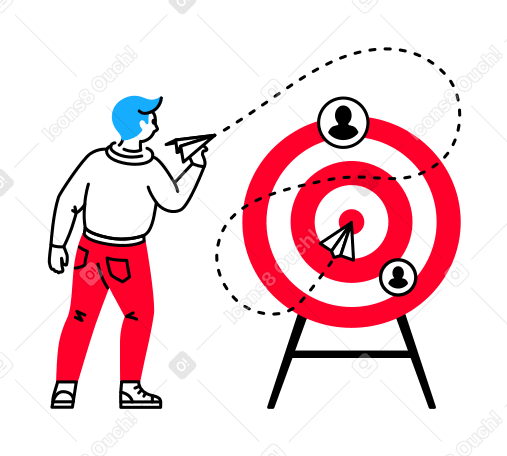 Man launching a paper airplane into a target with users Illustration in PNG, SVG