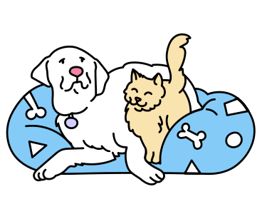 Perro y gato tumbados sobre una almohada. PNG, SVG