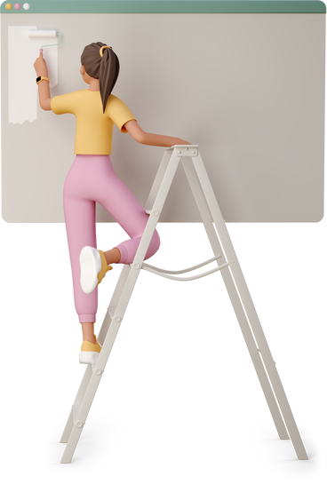 young woman painting the wall with a roller PNG, SVG