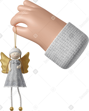 3D Mano de piel blanca sosteniendo un juguete de ángel de navidad PNG, SVG