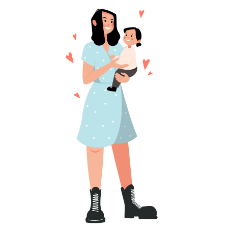 Illustration Heureuse jeune femme avec un bébé dans les bras aux formats PNG, SVG