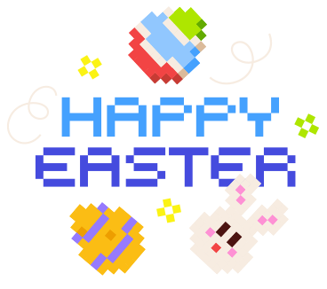 Letras de feliz pascua con texto de huevos, conejitos y estrellas. PNG, SVG