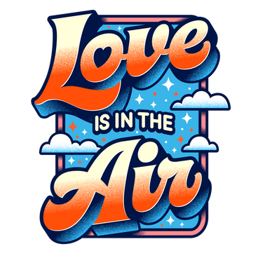 Lettering love is in the air with stars and clouds text PNG, SVG