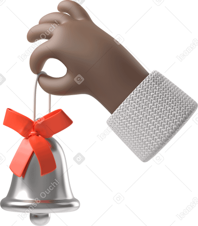 3D Black skin hand holding a Christmas bell PNG, SVG