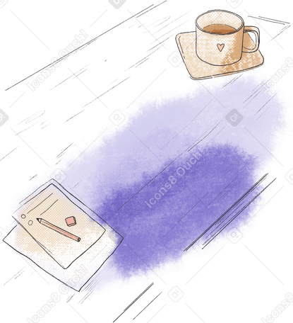 table with papers and a mug of coffee PNG, SVG