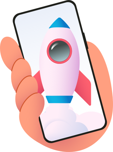 hand hält telefon mit rakete auf dem bildschirm PNG, SVG