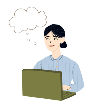 Woman thinking behind a laptop PNG, SVG