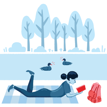 Woman reading a book while lying in the park PNG, SVG