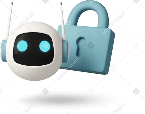 3D small chatbot with locked padlock PNG, SVG