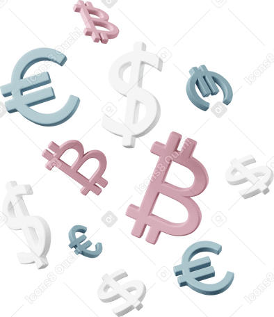 3D dollar euro bitcoin PNG, SVG