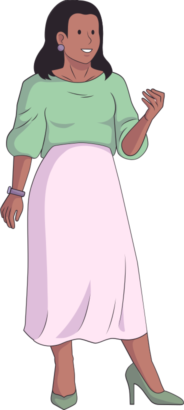 woman in a midi skirt and a green sweater PNG, SVG
