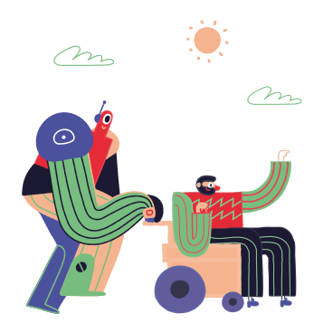 Walking outdoors on wheelchair with robot PNG, SVG