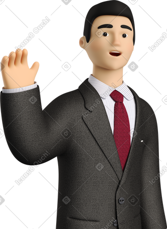 3D businessman in black suit waving goodbye PNG, SVG