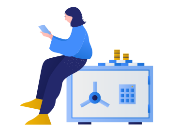 Frau, die auf dem safe mit telefon sitzt PNG, SVG