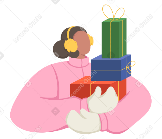 Женщина держит кучу подарков в PNG, SVG