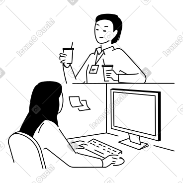 女同事给她的同事送咖啡 PNG, SVG