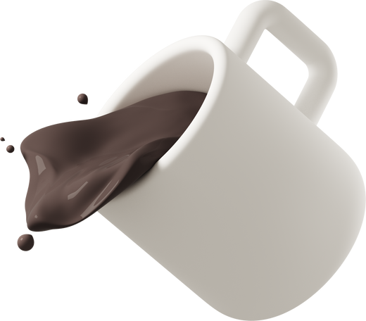 3D coffee spilling out of mug Illustration in PNG, SVG