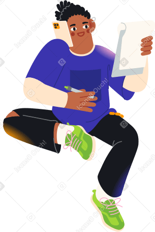 전화 통화를 하고 공책에 메모를 하는 남자 PNG, SVG