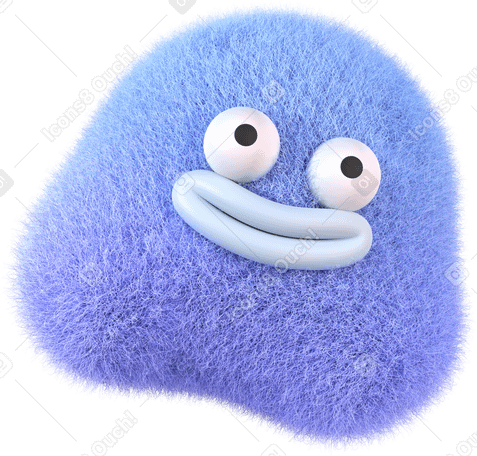 3D Criatura azul de peluche con ojos juguetones y una sonrisa peculiar PNG, SVG