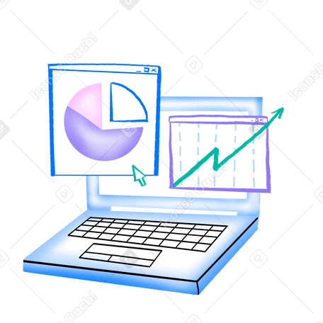 노트북 화면의 그래프를 이용한 데이터 분석 PNG, SVG
