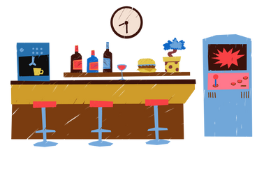 Bar with drinks and arcade machine PNG, SVG