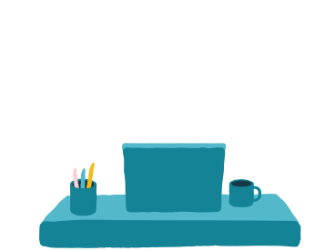 노트북과 머그컵이 있는 탁상 PNG, SVG