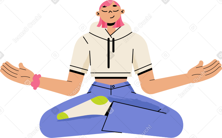 young woman sitting in lotus position Illustration in PNG, SVG