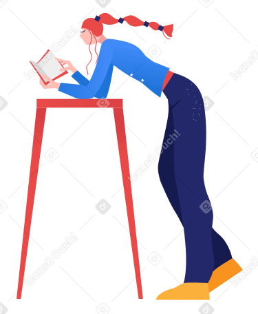 Girl reading at the table Illustration in PNG, SVG