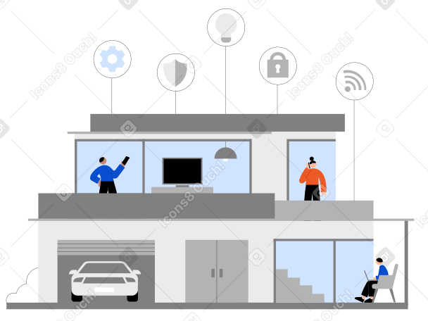 Умный дом с взаимосвязанными устройствами в PNG, SVG