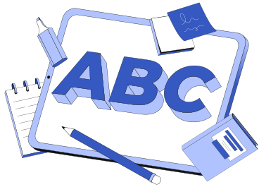 Lettering ABC with book, pencil and notepad text PNG, SVG
