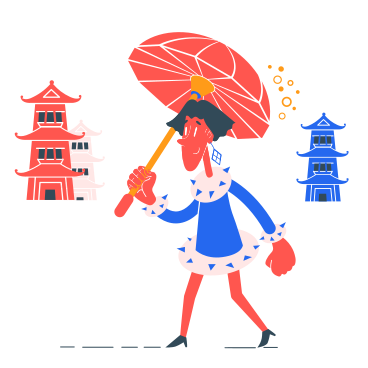 A woman walking with a Chinese umbrella PNG, SVG