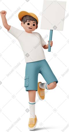 3D boy jumping with empty sign PNG, SVG