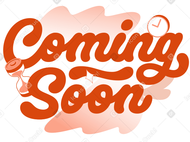 Lettering Coming Soon with clock and hourglass text PNG, SVG