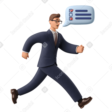 3D Businessman rushing through life Illustration in PNG, SVG