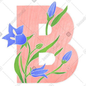 Pink letter b intertwined with blue bells PNG, SVG