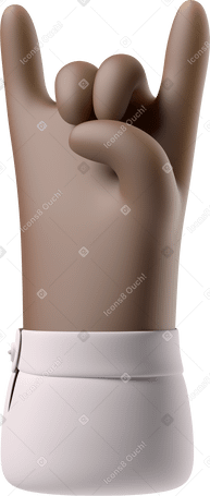 3D Рука с черной кожей показывает рок-знак в PNG, SVG
