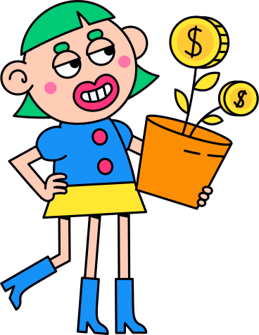 Girl with a money flower in her hands PNG, SVG