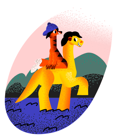 Tiger riding a dinosaur crossing the river Illustration in PNG, SVG