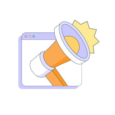 Megaphone in the browser window animated illustration in GIF, Lottie (JSON), AE