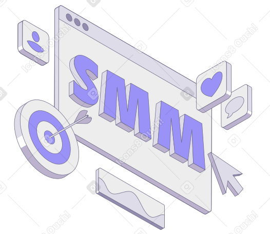 Letras smm con texto de me gusta, mensaje y signos de usuario PNG, SVG